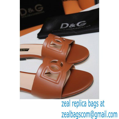 Dolce  &  Gabbana Calfskin Sliders Brown with DG Millennials Logo 2021